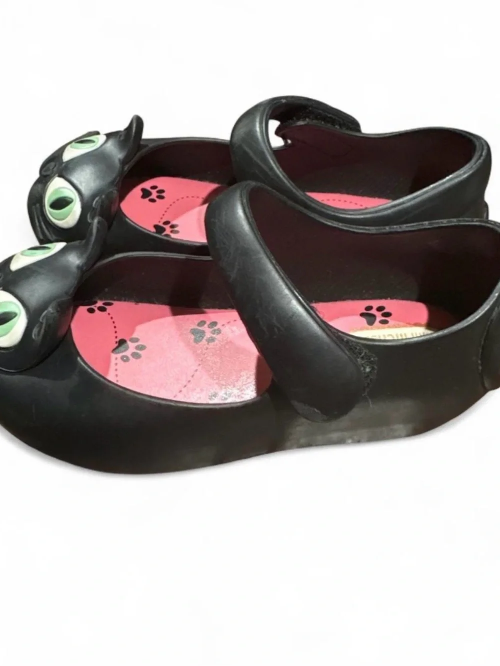 Mini Melissa Black Cat Mary Jane Shoes with Pink Insole